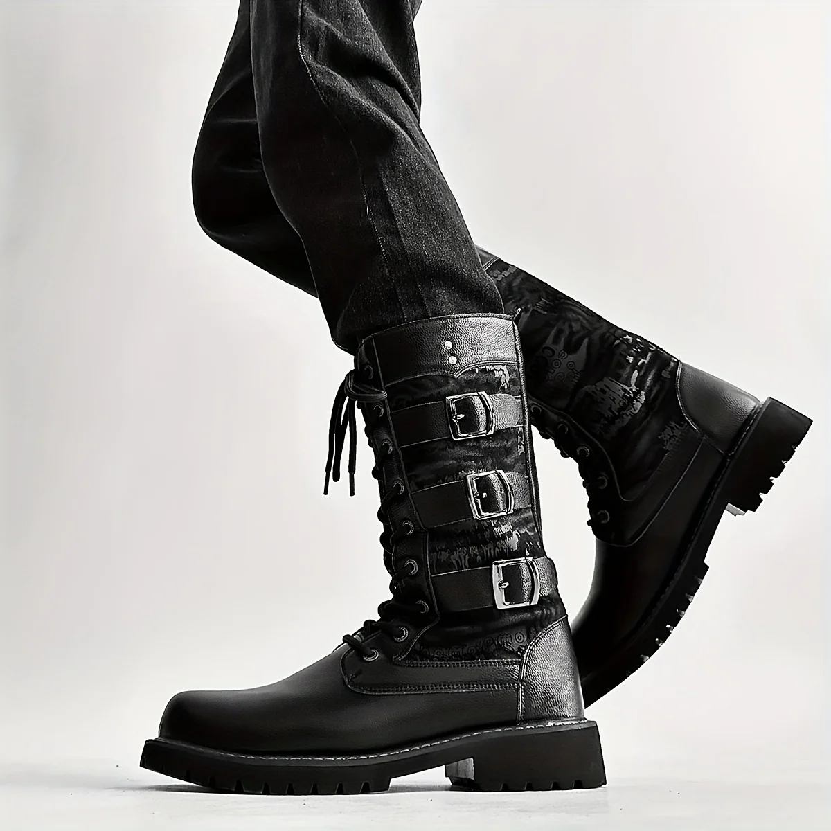 Men's Trendy Solid Colour High Top Lace Up Boots, Comfy Non Slip Durable Rubber Sole Shoes For Men's Outdoor Activities, Men's Footwear - Image 2