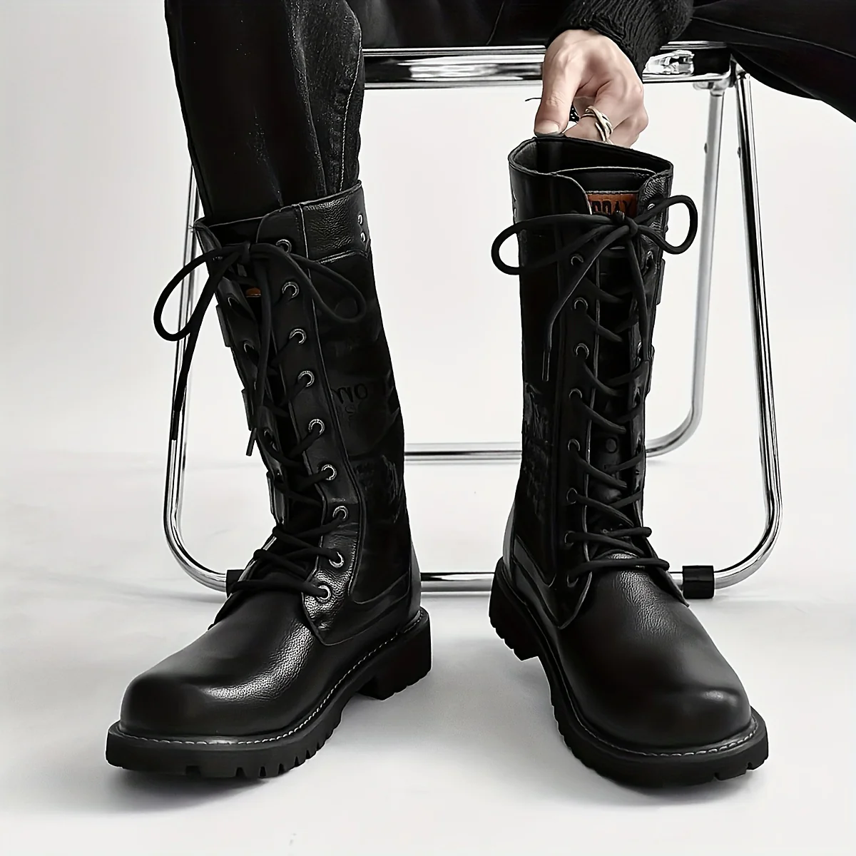 Men's Trendy Solid Colour High Top Lace Up Boots, Comfy Non Slip Durable Rubber Sole Shoes For Men's Outdoor Activities, Men's Footwear - Image 3