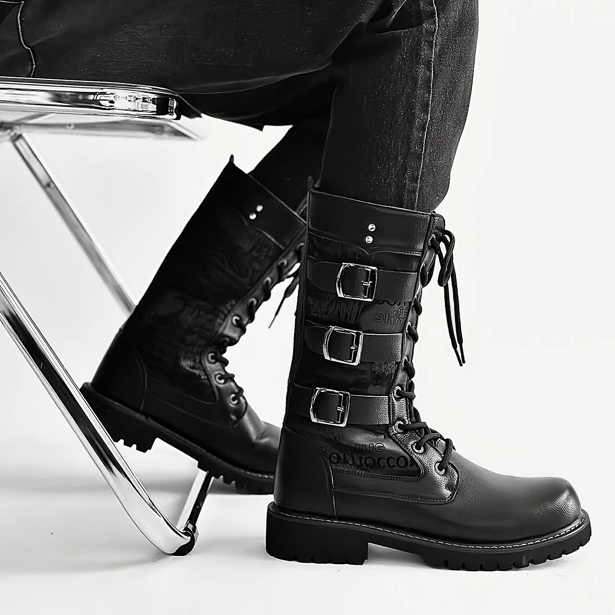 Men's Trendy Solid Colour High Top Lace Up Boots, Comfy Non Slip Durable Rubber Sole Shoes For Men's Outdoor Activities, Men's Footwear - Image 4