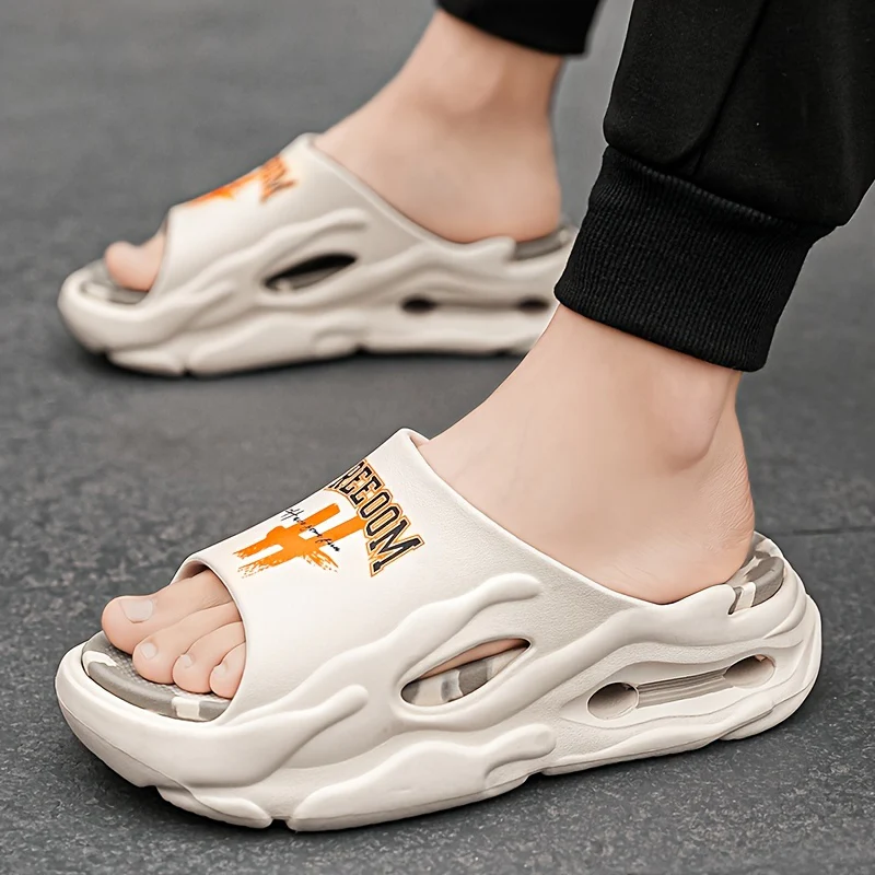 Men's Trendy Street Style Open Toe Breathable Chunky Slippers, Comfy Non Slip Durable Soft Sole EVA Slides, Men's Footwear - Image 2