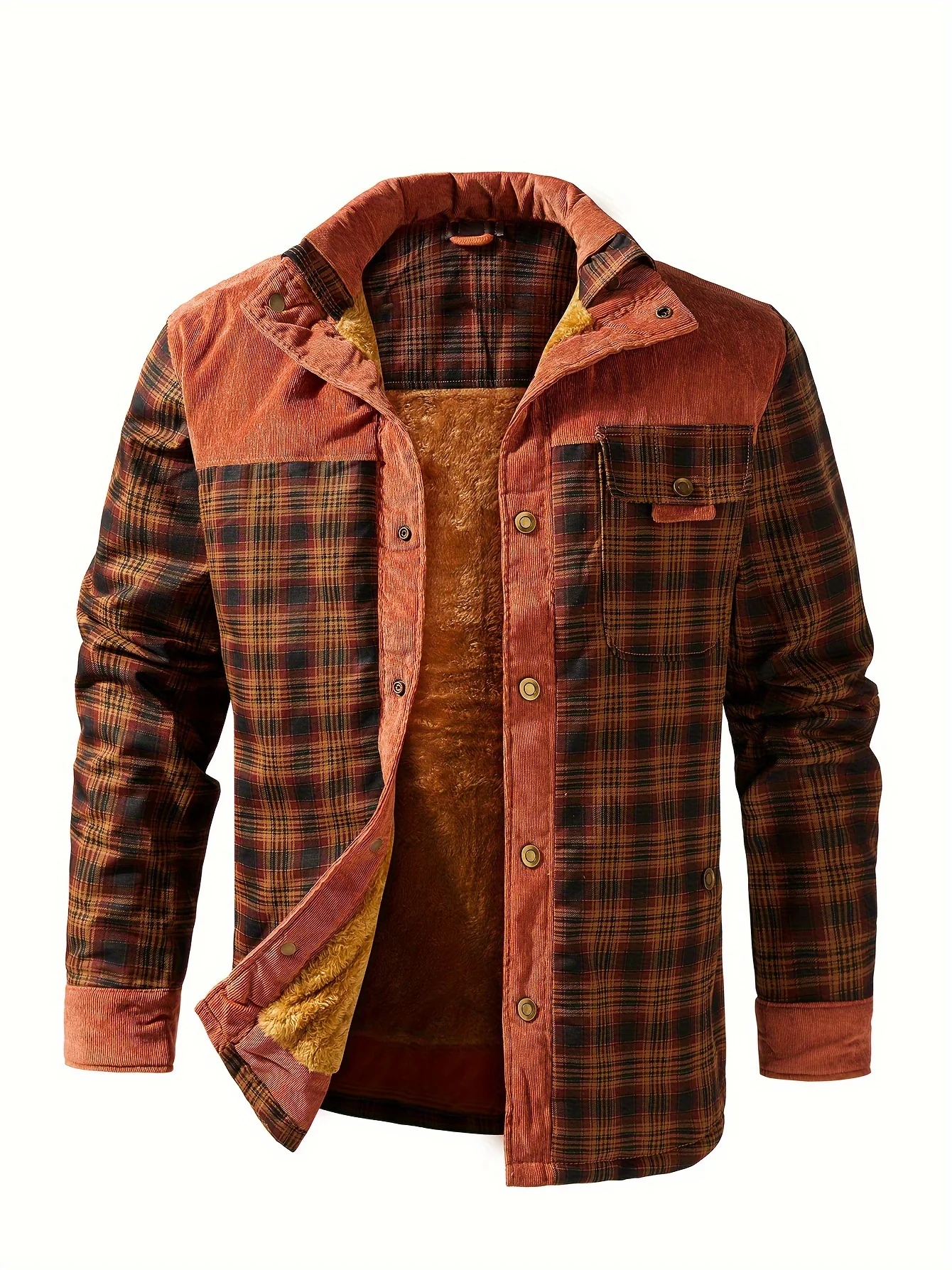 Men's Trendy Thermal Cotton Jacket, Mature Stylish Lapel Button Up Coat For Winter Outdoor Events - Image 2