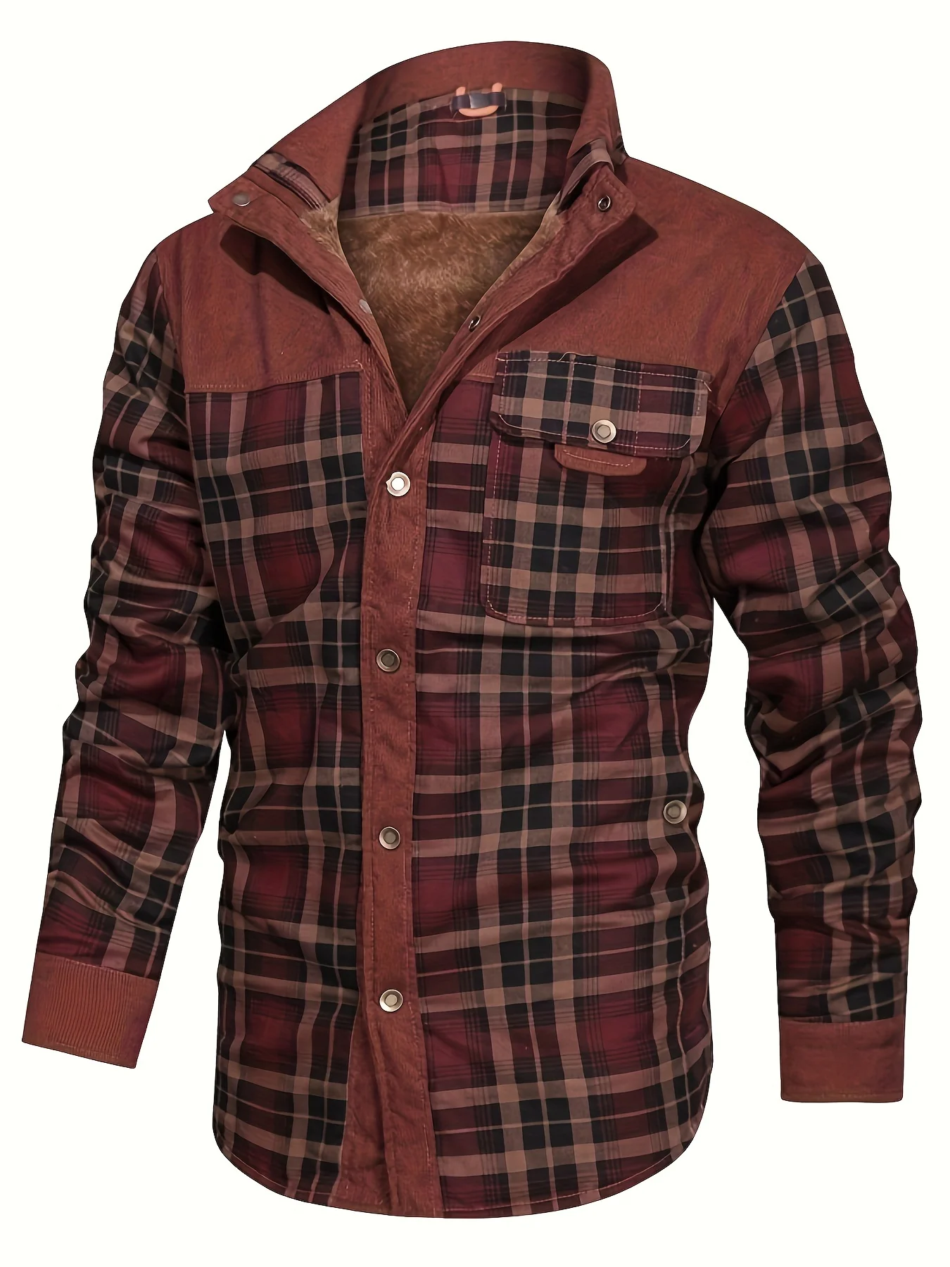 Men's Trendy Thermal Cotton Jacket, Mature Stylish Lapel Button Up Coat For Winter Outdoor Events - Image 4