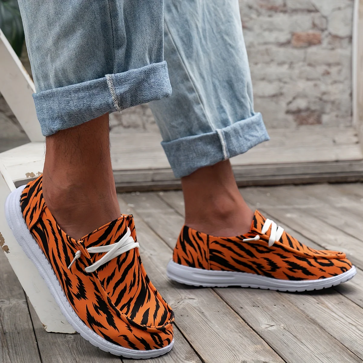 Men's Trendy Tiger Stripes Slip On Loafer Shoes, Comfy Non Slip Breathable EVA Sole Durable Walking Shoes, Men's Footwear - Image 2