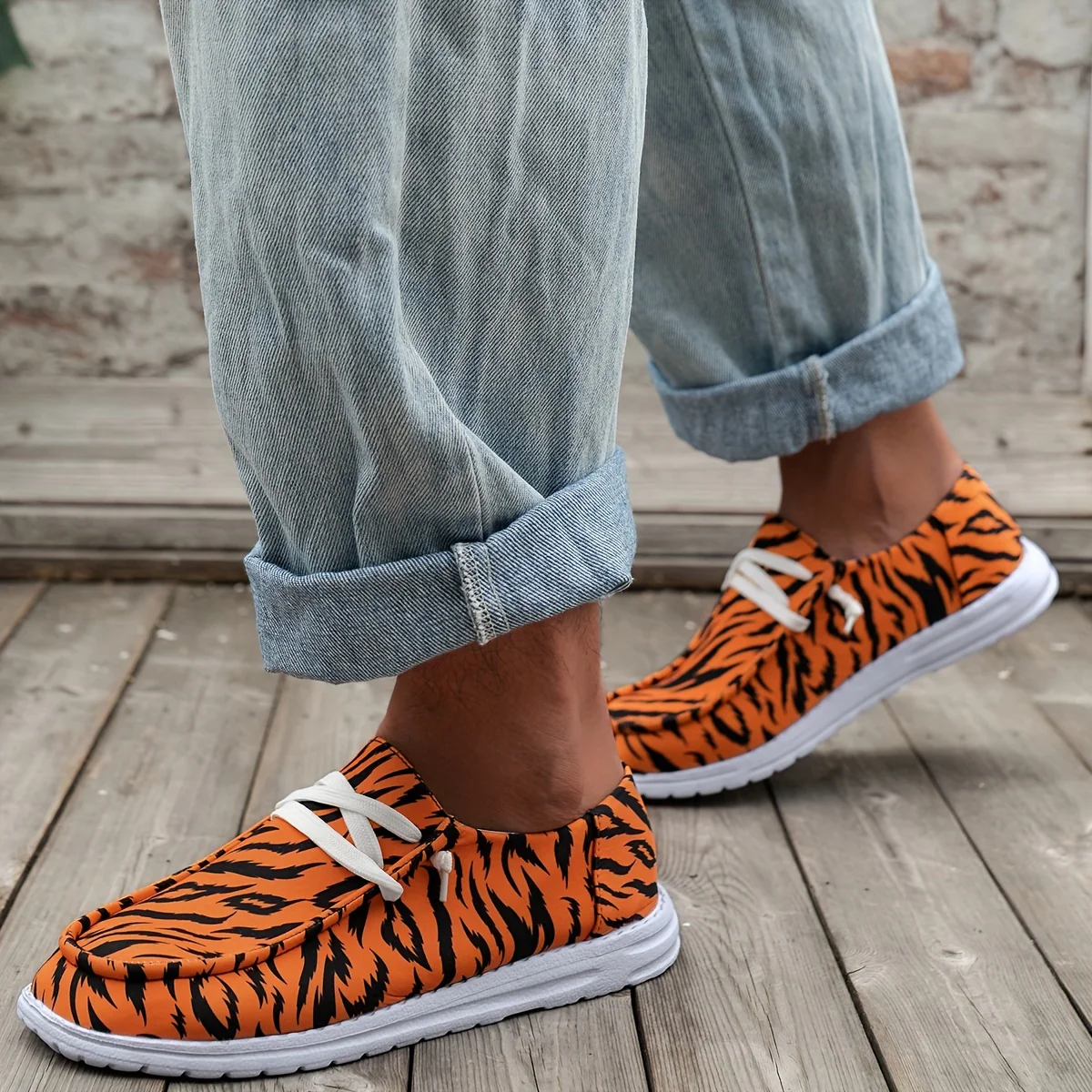 Men's Trendy Tiger Stripes Slip On Loafer Shoes, Comfy Non Slip Breathable EVA Sole Durable Walking Shoes, Men's Footwear - Image 3