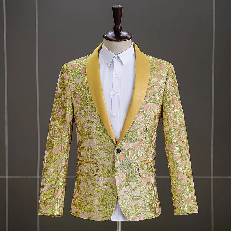 Men's Velvet Sequin Slim Suit Jacket Banquet Dress Wedding Performance Clothes 1 Piece Adults Knitted Mens Suits Plus Size Men's - Image 2