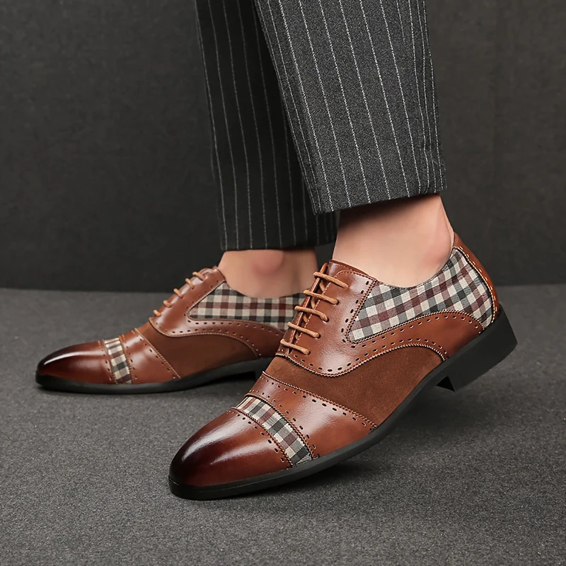Men's Vintage Elegant Cap Toe Oxford Shoes, Comfy Non Slip Durable Rubber Sole Lace Up Formal Shoes, Men's Footwear - Image 3