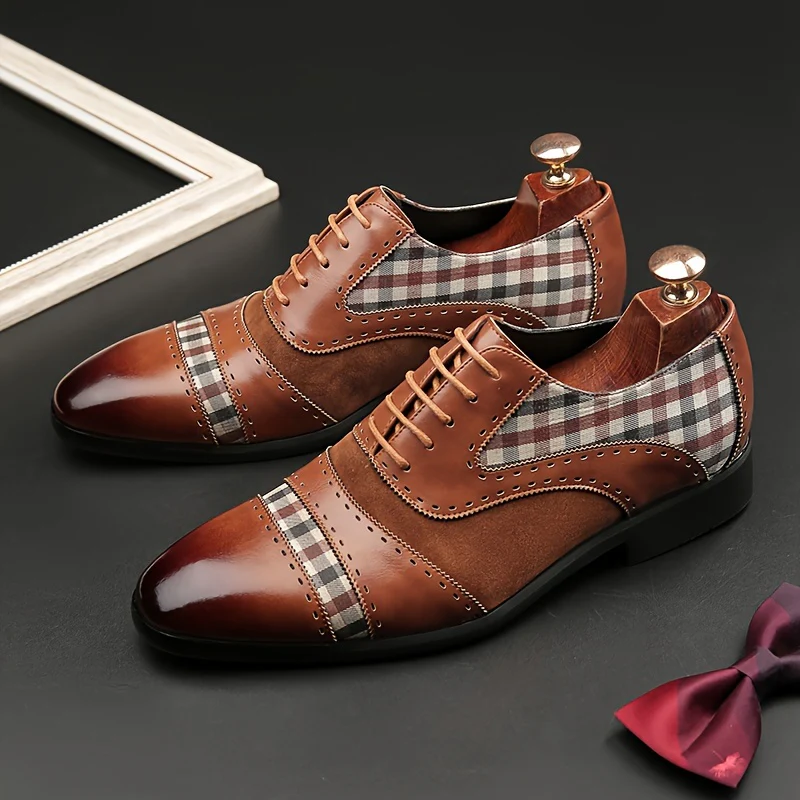 Men's Vintage Elegant Cap Toe Oxford Shoes, Comfy Non Slip Durable Rubber Sole Lace Up Formal Shoes, Men's Footwear - Image 7