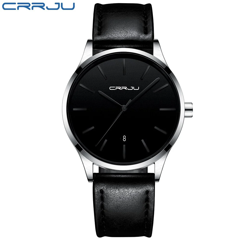 Mens Watches CRRJU Full Steel Casual Waterproof Watch for Man Leather Quartz Watch Men's Dress Calendar Watch Relogio Masculino - Image 6