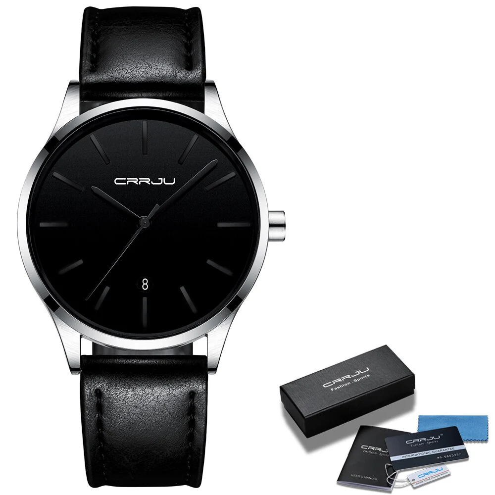 Mens Watches CRRJU Full Steel Casual Waterproof Watch for Man Leather Quartz Watch Men's Dress Calendar Watch Relogio Masculino - Image 8
