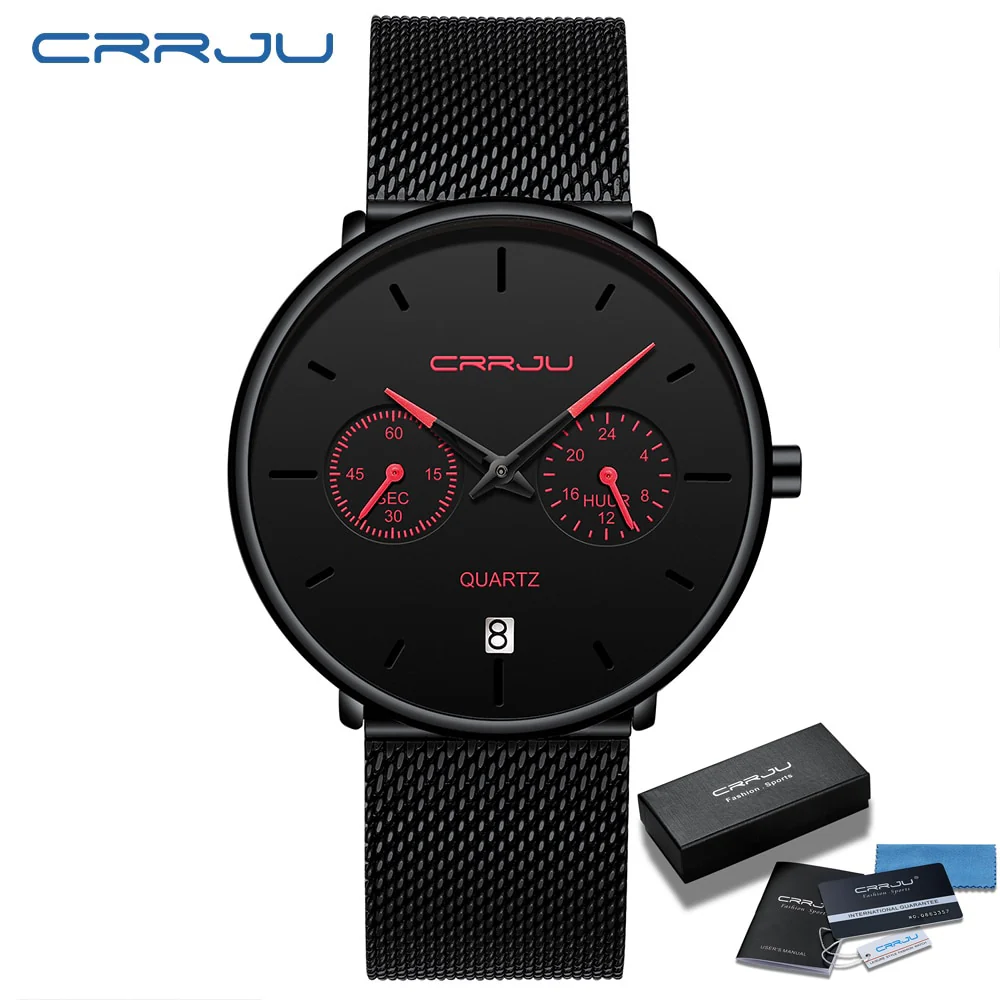 Mens Watches CRRJU Full Steel Casual Waterproof Watch for Man Sport Quartz Watch Men's Dress Calendar Watch Relogio Masculino - Image 5