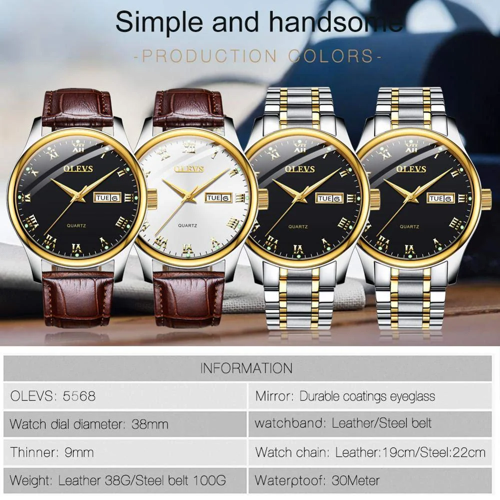 Mens Watches with Day and Date,Mens Dress Wrist Watch Casual Classic Stainless Steel Quartz Watch,Roman Numeral Watches for Men Black Calendar Wristwatch for Man,Mens Luminous Watch,Black Dial Watch - Image 3
