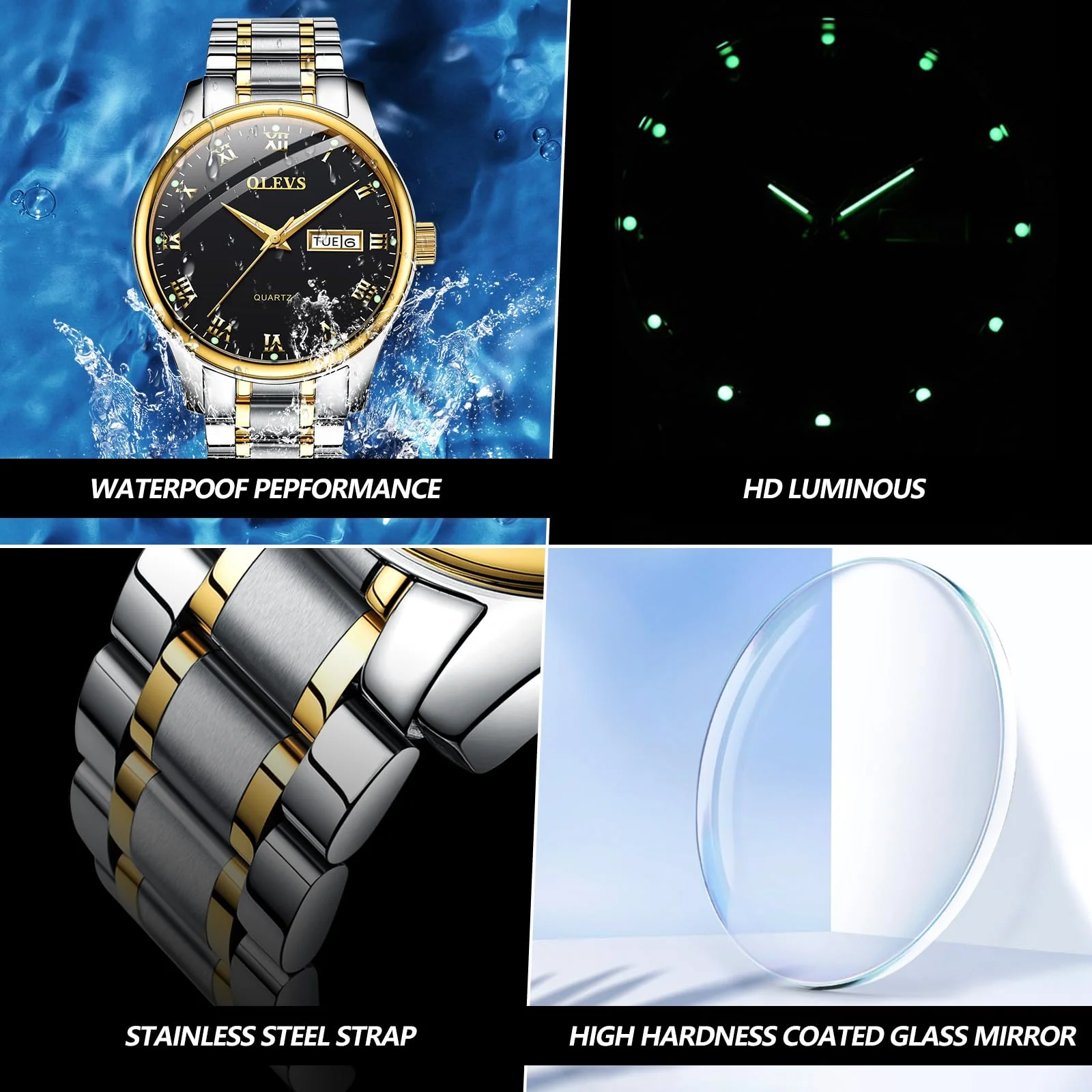 Mens Watches with Day and Date,Mens Dress Wrist Watch Casual Classic Stainless Steel Quartz Watch,Roman Numeral Watches for Men Black Calendar Wristwatch for Man,Mens Luminous Watch,Black Dial Watch - Image 6