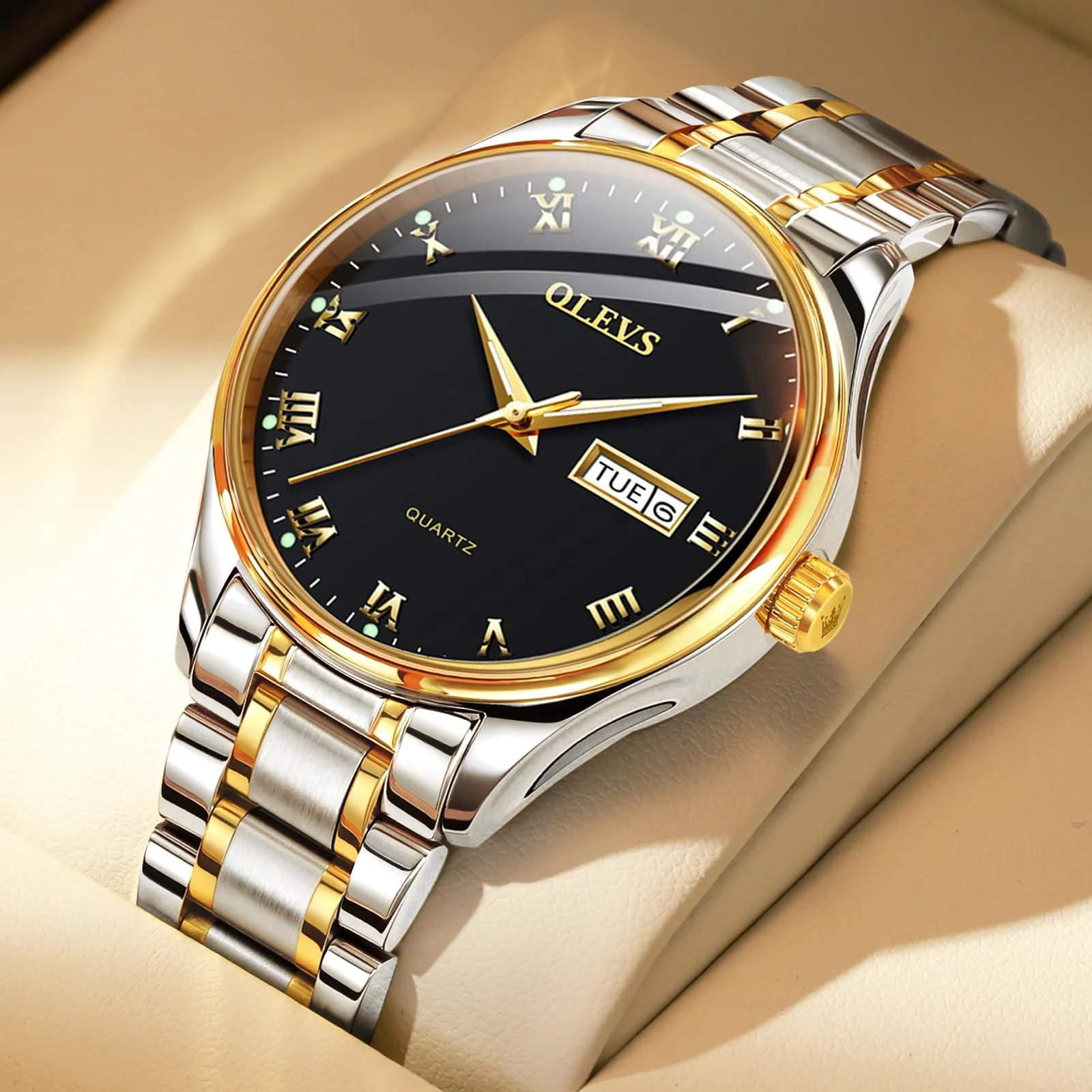 Mens Watches with Day and Date,Mens Dress Wrist Watch Casual Classic Stainless Steel Quartz Watch,Roman Numeral Watches for Men Black Calendar Wristwatch for Man,Mens Luminous Watch,Black Dial Watch - Image 8