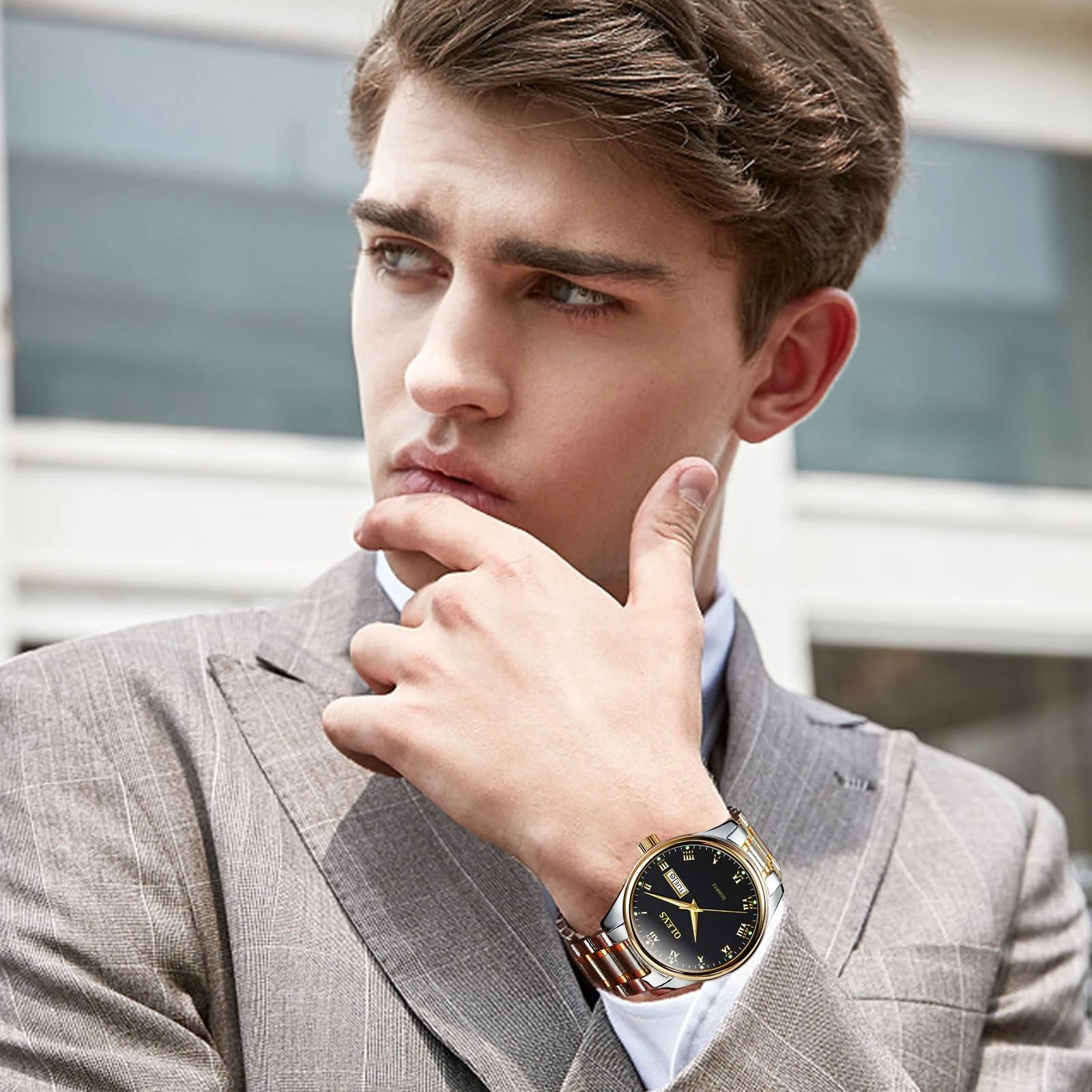 Mens Watches with Day and Date,Mens Dress Wrist Watch Casual Classic Stainless Steel Quartz Watch,Roman Numeral Watches for Men Black Calendar Wristwatch for Man,Mens Luminous Watch,Black Dial Watch - Image 9