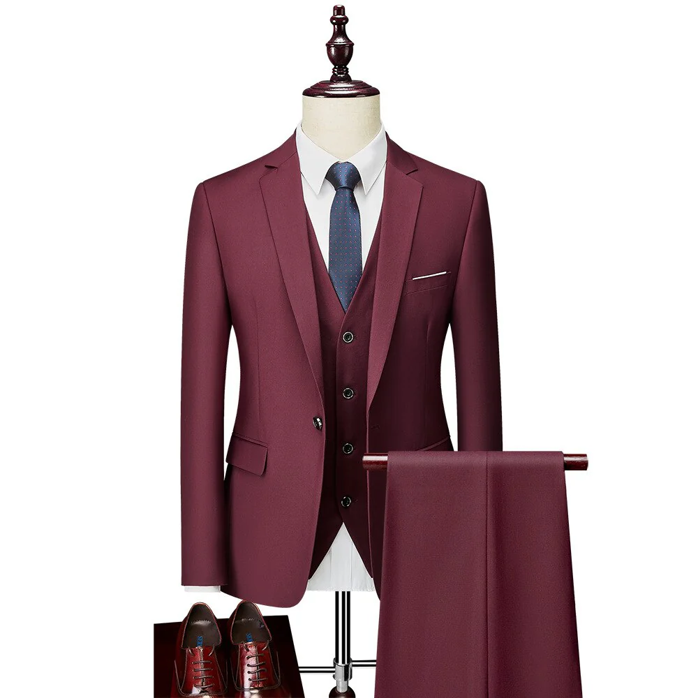 Mens Wedding Suits 3 Pieces Sets Blazer Vest Suit Pants Business Formal Dress Jacket - Image 12