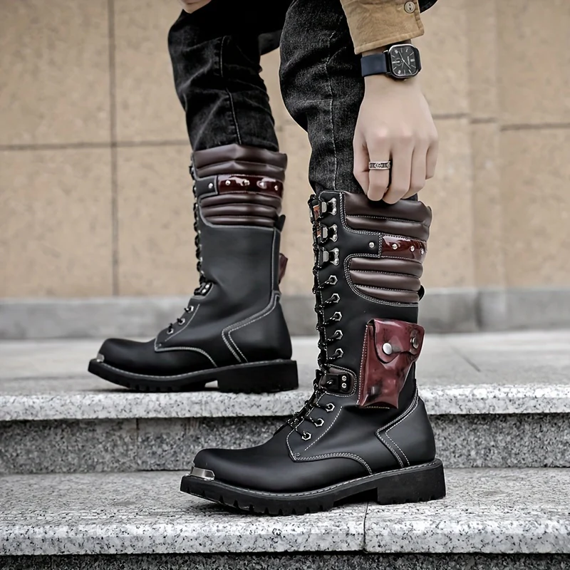 Men's Western Cowboy Boots, Comfy Non Slip Knee High Top Rubber Sole Shoes, Microfiber Upper Comfy Non Slip Durable Shoes, Men's Footwear - Image 5