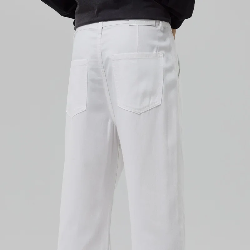 Men's White Jeans, Summer Thin Ice Silk Loose Straight Leg Wide Leg Pants, Fashionable Washed and Hanging Casual Versatile Pants - Image 5