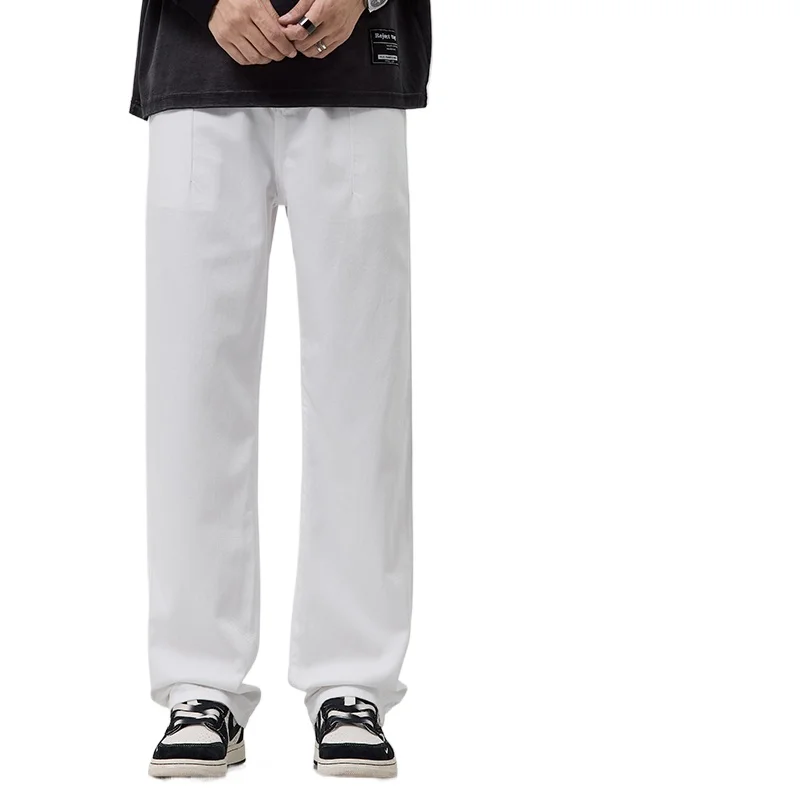 Men's White Jeans, Summer Thin Ice Silk Loose Straight Leg Wide Leg Pants, Fashionable Washed and Hanging Casual Versatile Pants - Image 6