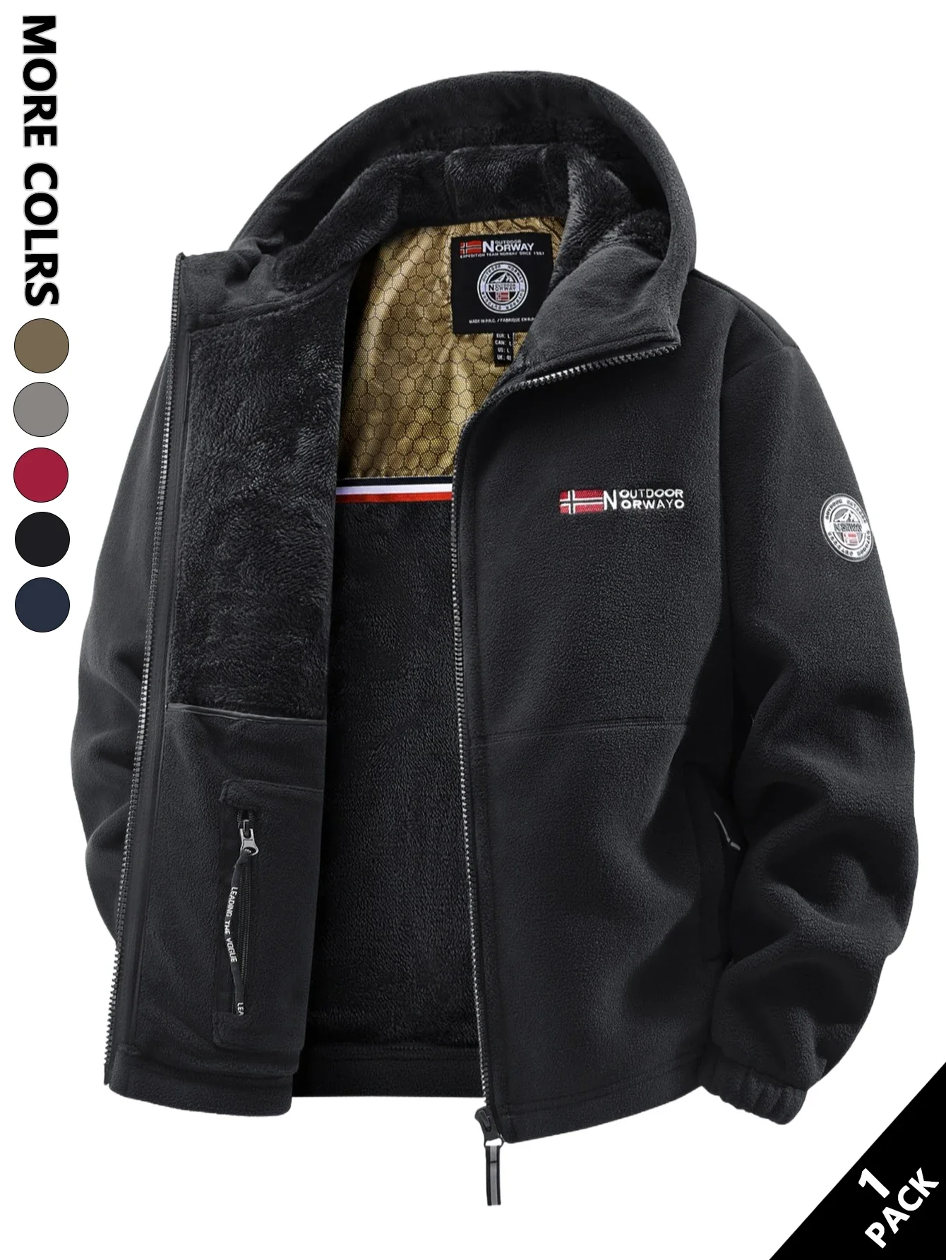 Men's Winter Fleece Hooded Jacket, Windproof and Warm, Suitable for Home Leisure, Sports, Running, Daily Commuting, Streetwear, and Vacation Wear.