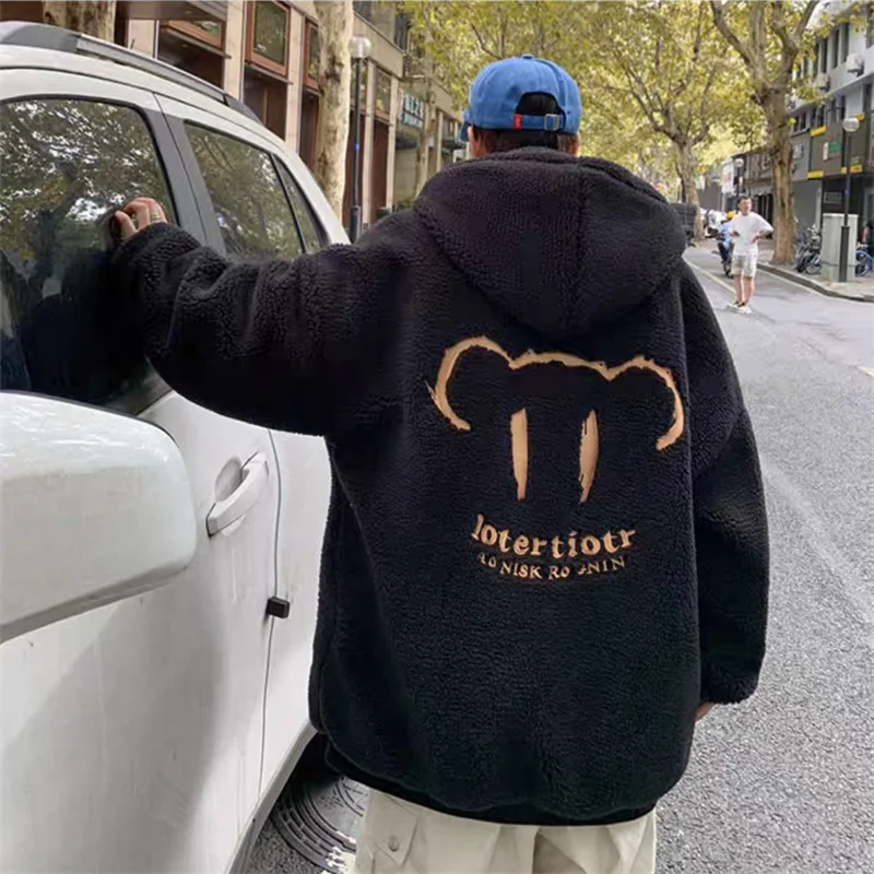 Men's Winter Jacket Oversized Hooded Coat Winter New Korean Fashion Preppy Style Loose Bear Embroidery Thickened Coat Jackets - Image 4