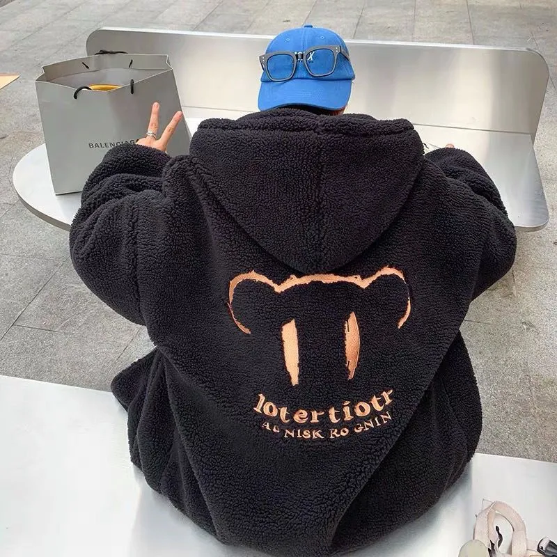 Men's Winter Jacket Oversized Hooded Coat Winter New Korean Fashion Preppy Style Loose Bear Embroidery Thickened Coat Jackets - Image 5