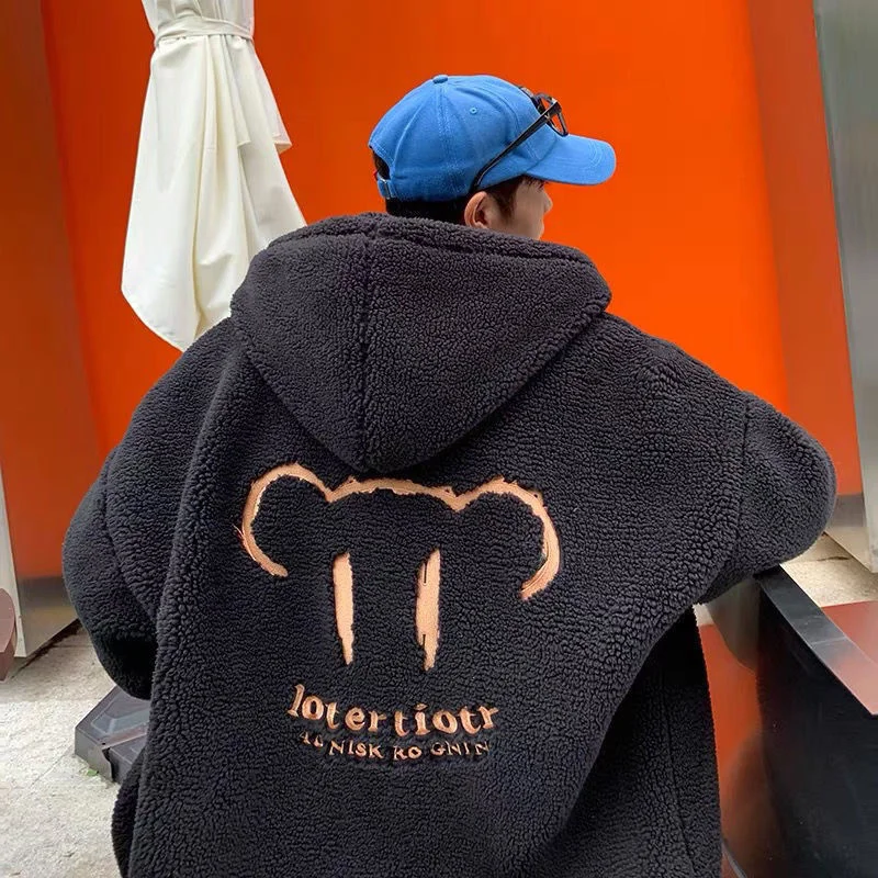 Men's Winter Jacket Oversized Hooded Coat Winter New Korean Fashion Preppy Style Loose Bear Embroidery Thickened Coat Jackets - Image 6