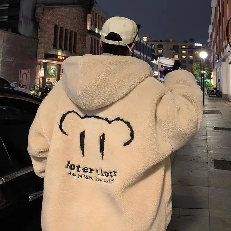 Men's Winter Jacket Oversized Hooded Coat Winter New Korean Fashion Preppy Style Loose Bear Embroidery Thickened Coat Jackets - Image 7