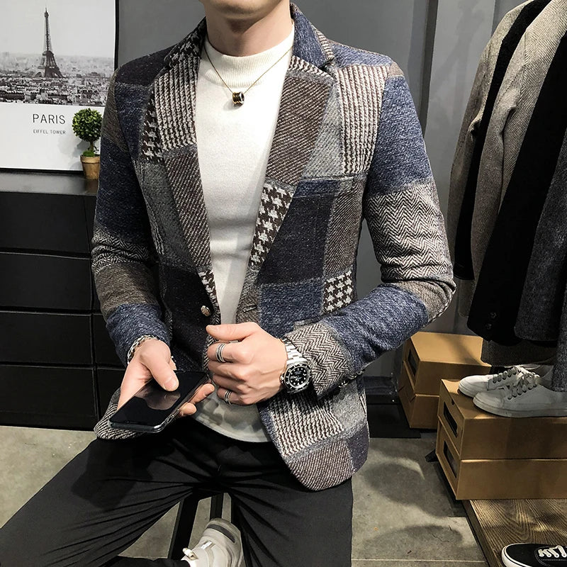 Mens Woolen Jacket 2023 Autumn Winter Fleece Warm Plaid Woolen Coat Streetwear Casual Slim Fit Jacket Coat Fashion Men Clothing - Image 11