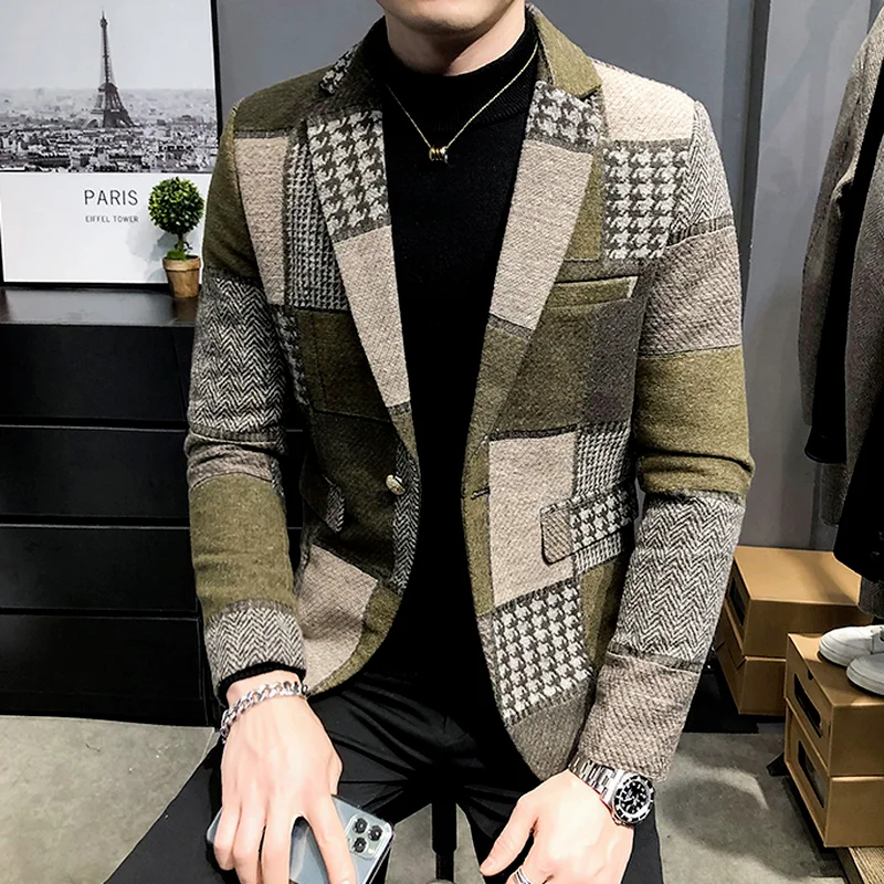 Mens Woolen Jacket 2023 Autumn Winter Fleece Warm Plaid Woolen Coat Streetwear Casual Slim Fit Jacket Coat Fashion Men Clothing - Image 6