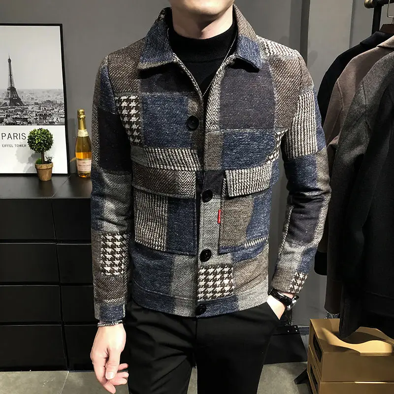 Mens Woolen Jacket 2023 Autumn Winter Fleece Warm Plaid Woolen Coat Streetwear Casual Slim Fit Jacket Coat Fashion Men Clothing - Image 8