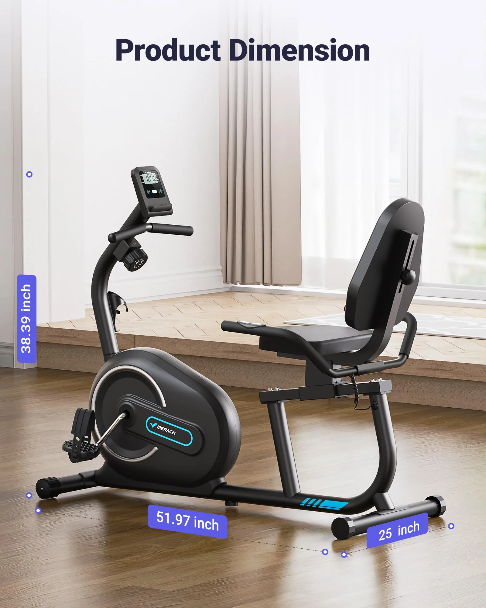 MERACH Recumbent Exercise Bike for Home with Smart Bluetooth and Exclusive App Connectivity, LCD, Heart Rate Handle, Magnetic Recumbent Bikes S08 - Image 2