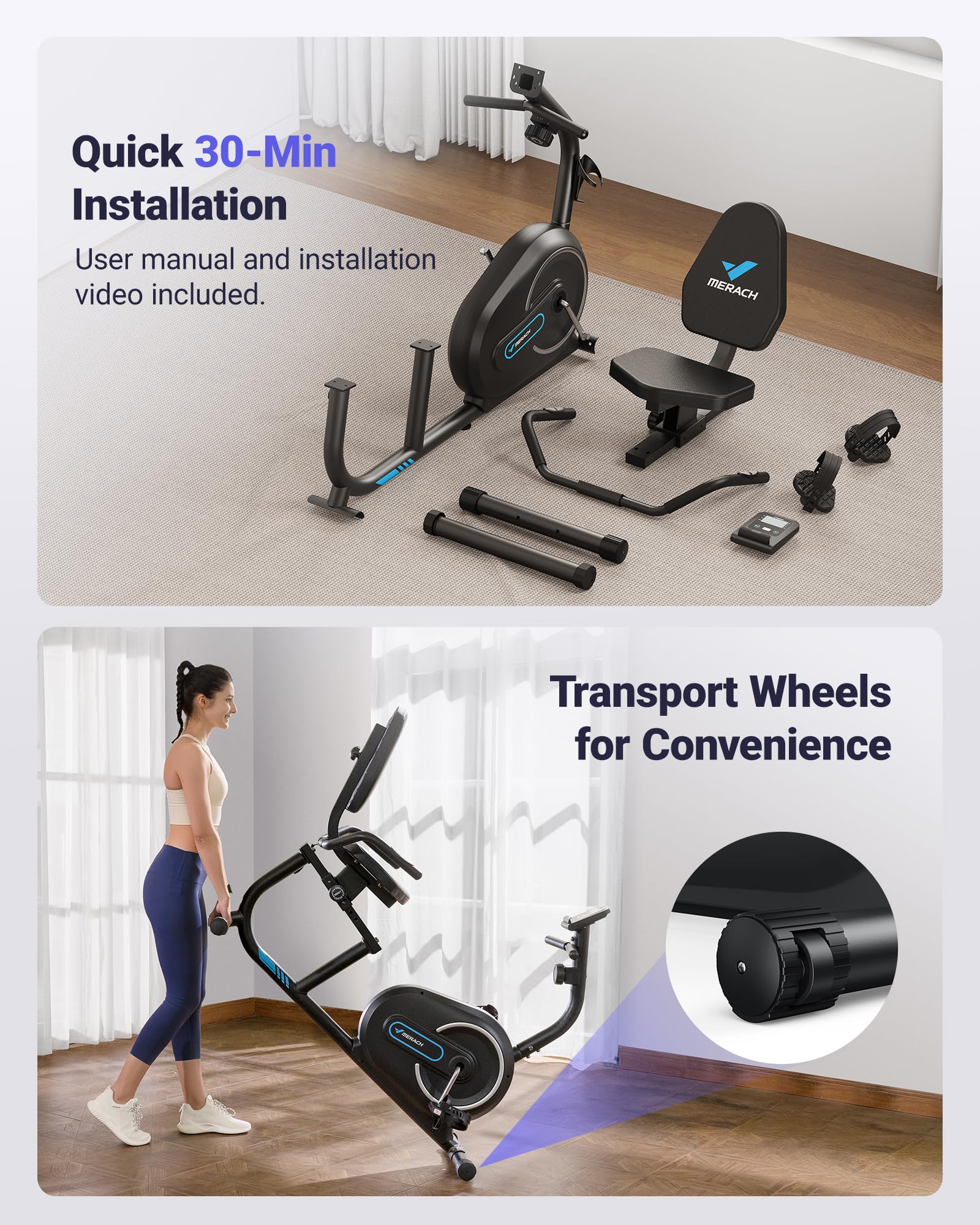MERACH Recumbent Exercise Bike for Home with Smart Bluetooth and Exclusive App Connectivity, LCD, Heart Rate Handle, Magnetic Recumbent Bikes S08 - Image 3