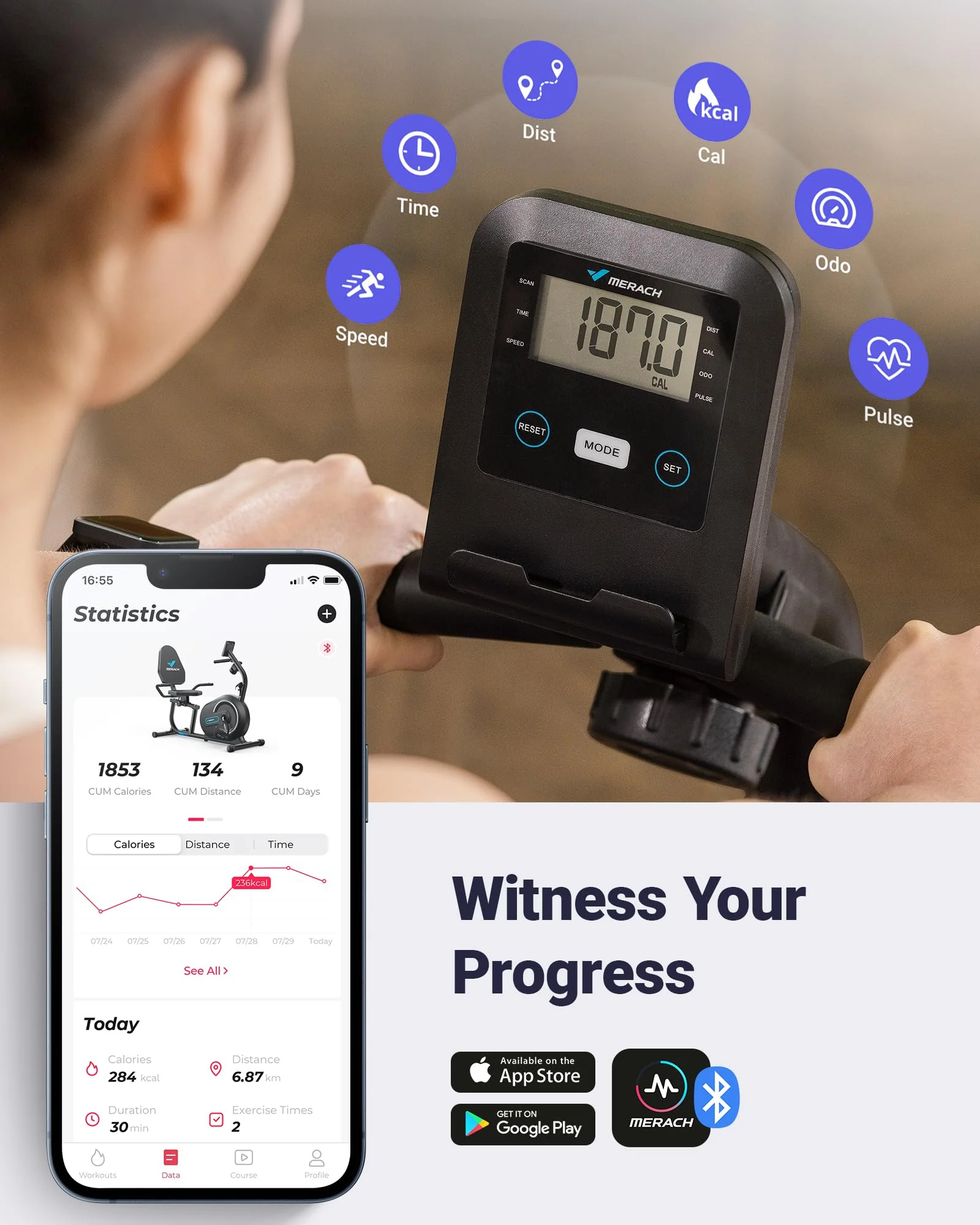 MERACH Recumbent Exercise Bike for Home with Smart Bluetooth and Exclusive App Connectivity, LCD, Heart Rate Handle, Magnetic Recumbent Bikes S08 - Image 4