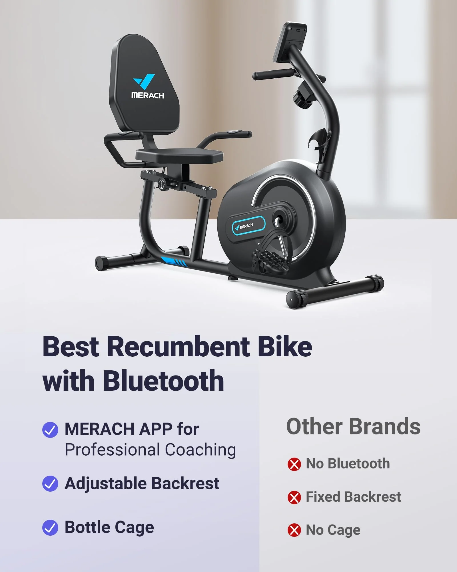 MERACH Recumbent Exercise Bike for Home with Smart Bluetooth and Exclusive App Connectivity, LCD, Heart Rate Handle, Magnetic Recumbent Bikes S08 - Image 8