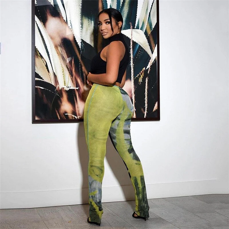 Mesh Print Aesthetic Women Pants Y2k Streetwear High Waist Micro Flared Slim Fit Trousers Casual Fashion Party Clubwear - Image 5
