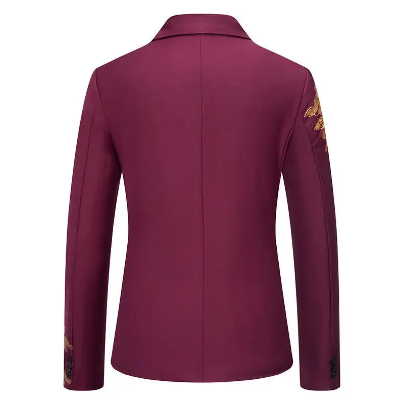 Metal-printed Men's Long-sleeved Suit Jacket, White V-neck Blazers, Wine Red Wedding Party Performance Coat.European Sizes M-3XL - Image 16