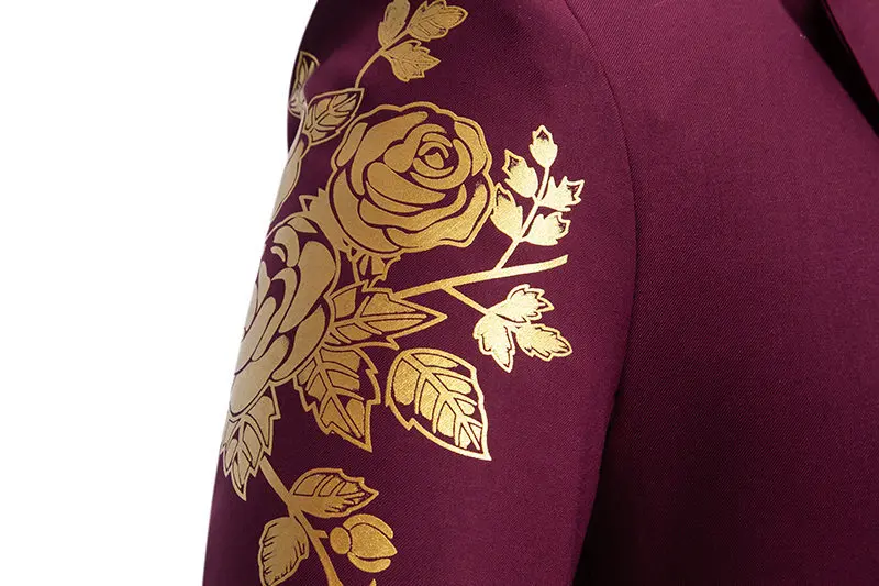 Metal-printed Men's Long-sleeved Suit Jacket, White V-neck Blazers, Wine Red Wedding Party Performance Coat.European Sizes M-3XL - Image 17