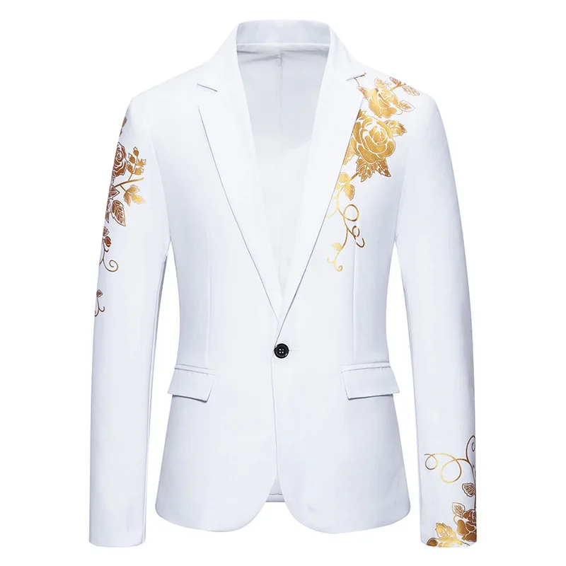 Metal-printed Men's Long-sleeved Suit Jacket, White V-neck Blazers, Wine Red Wedding Party Performance Coat.European Sizes M-3XL - Image 22