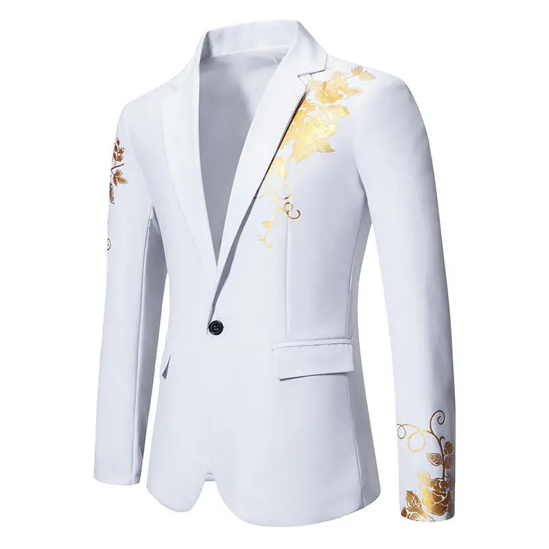 Metal-printed Men's Long-sleeved Suit Jacket, White V-neck Blazers, Wine Red Wedding Party Performance Coat.European Sizes M-3XL - Image 10