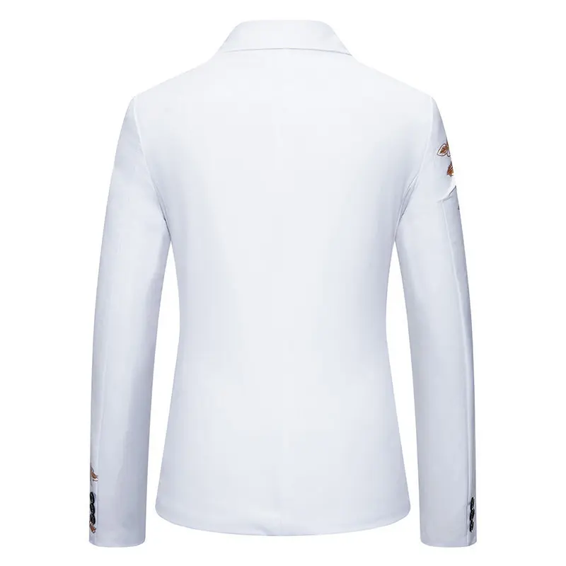 Metal-printed Men's Long-sleeved Suit Jacket, White V-neck Blazers, Wine Red Wedding Party Performance Coat.European Sizes M-3XL - Image 2