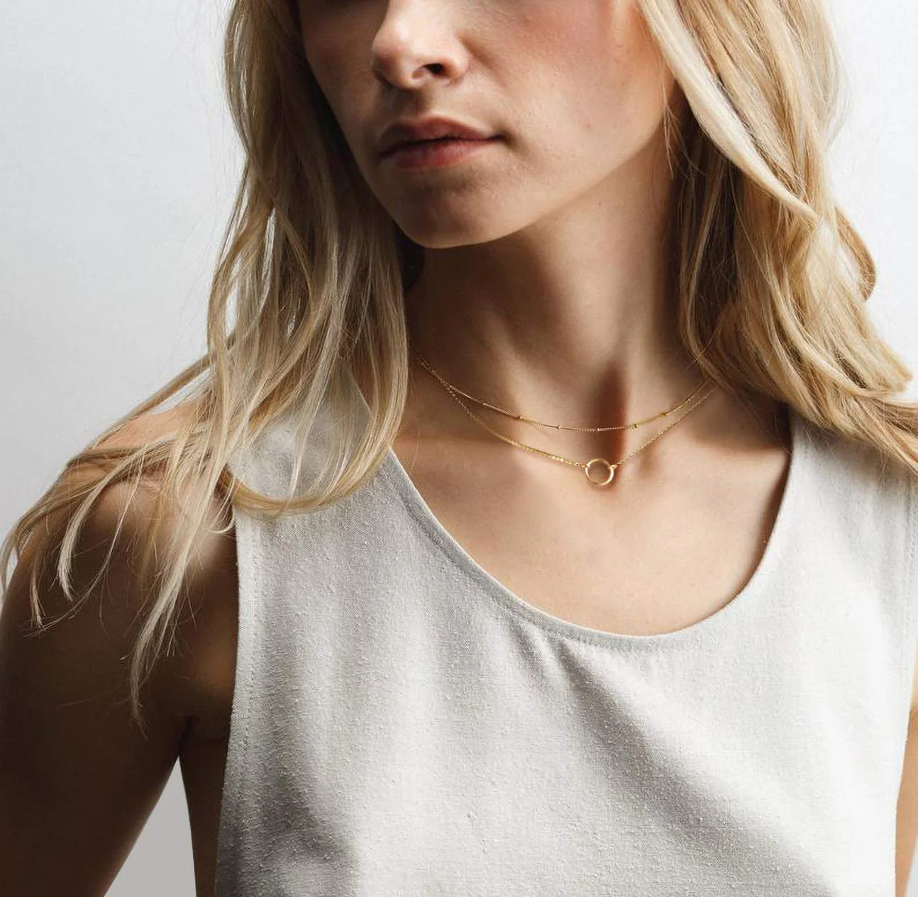 MEVECCO Gold Layered Choker Necklace for Women,18K Gold Plated Cute Dainty Karma Round Circle Disc Charm Small Beaded Satellite Chain Minimalist Choker Necklace for Girls - Image 3