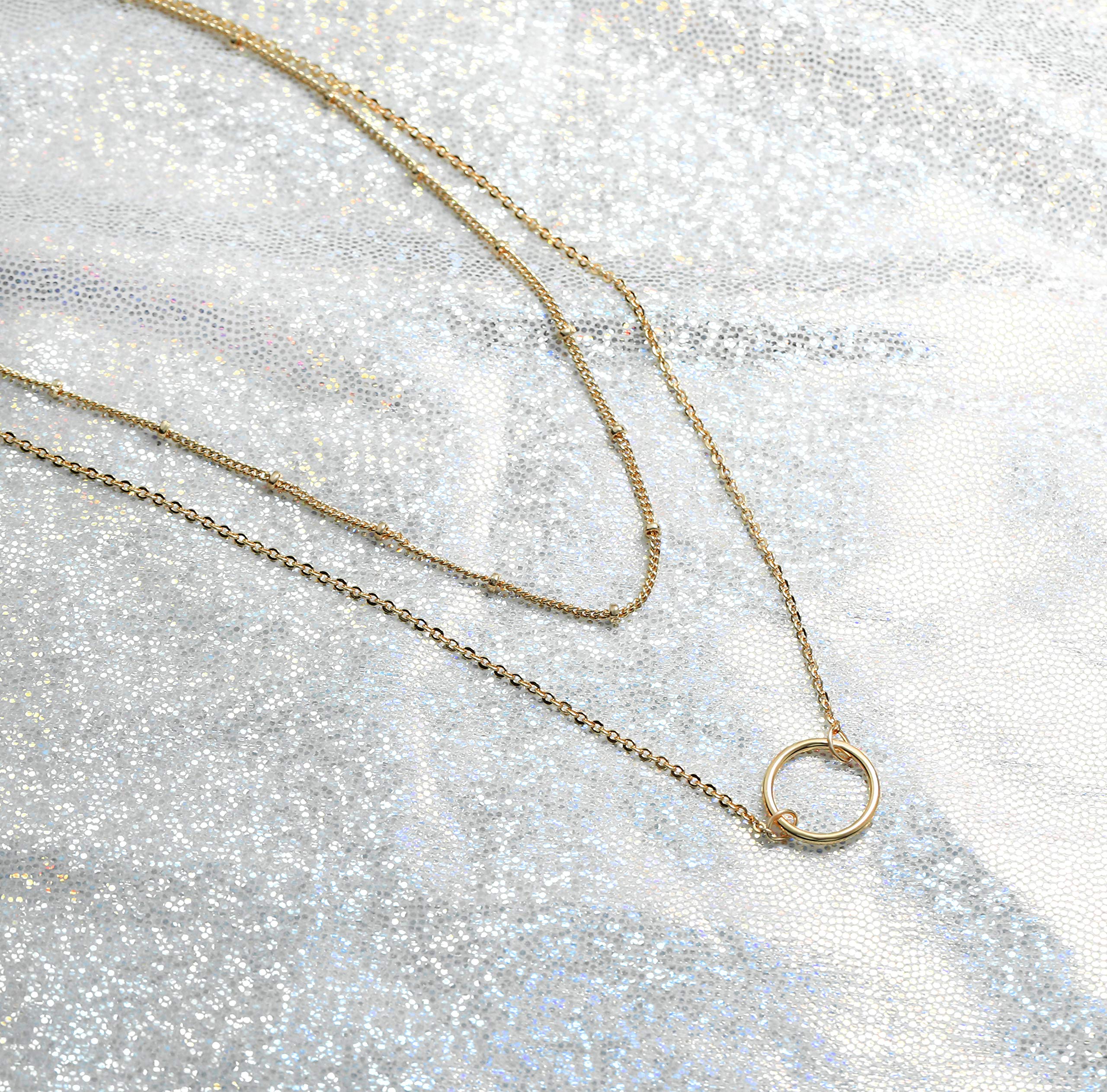 MEVECCO Gold Layered Choker Necklace for Women,18K Gold Plated Cute Dainty Karma Round Circle Disc Charm Small Beaded Satellite Chain Minimalist Choker Necklace for Girls - Image 4