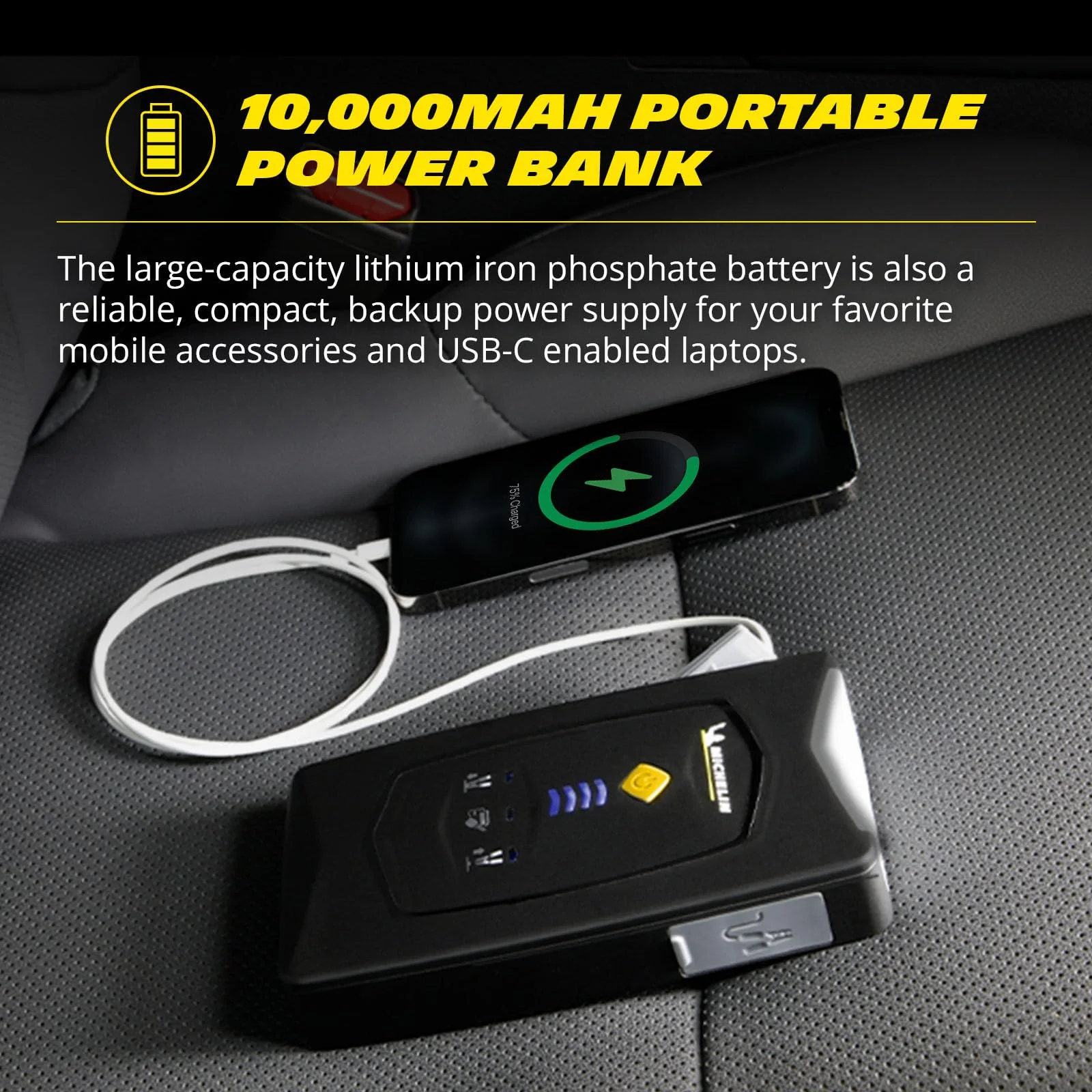 MICHELIN High Capacity Lithium Iron Phosphate 12V Portable Car Jump Starter Battery Charger Pack with 10000mAh 500A Peak Current for Gas Diesel 6.0L Engines Car Truck SUV ATV Boat - Image 3