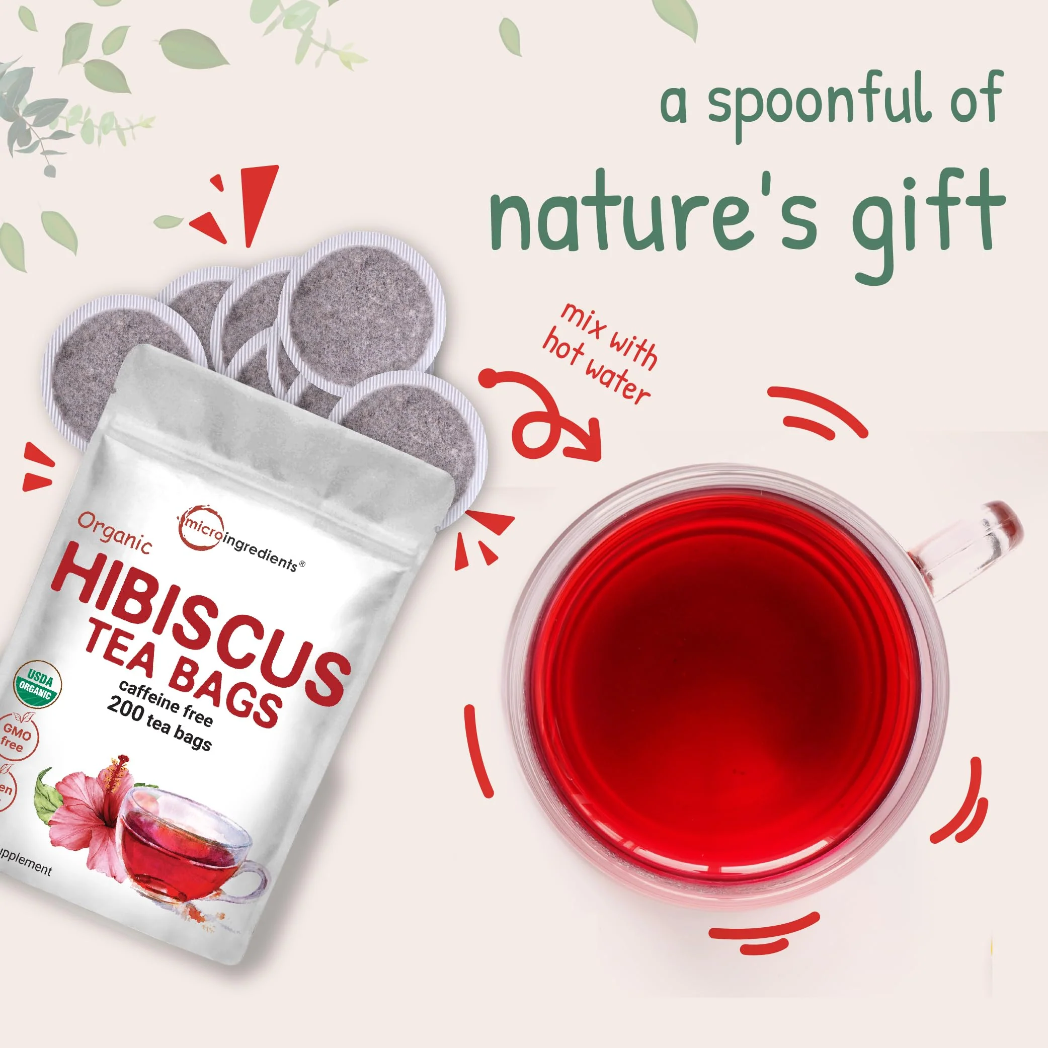 Micro Ingredients Organic Hibiscus Tea Bags, 200 Count | Premium Source for Herbal Tea | Eco-Friendly Hemp Paper Tea Bags | Caffeine Free, Non-GMO, No Sugar - Image 2