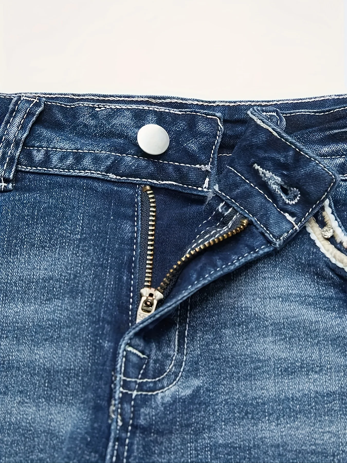 Mid Waist Skinny Fit Embroidered Denim Shorts - Casual Summer Fashion with Frayed Hem, Pocket Detailing, and Slight Stretch Fabric - Perfect for Spring and Summer Seasons - Image 5