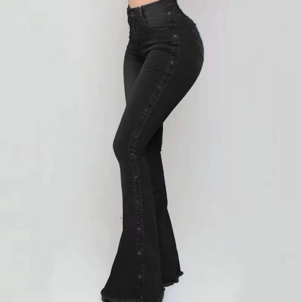 Mid Waisted Stretch Flare Jeans Women Denim Pants Wide Leg Butt-lifted Casual Korean Style Skinny Bell Bottom Pocket Trousers - Image 10