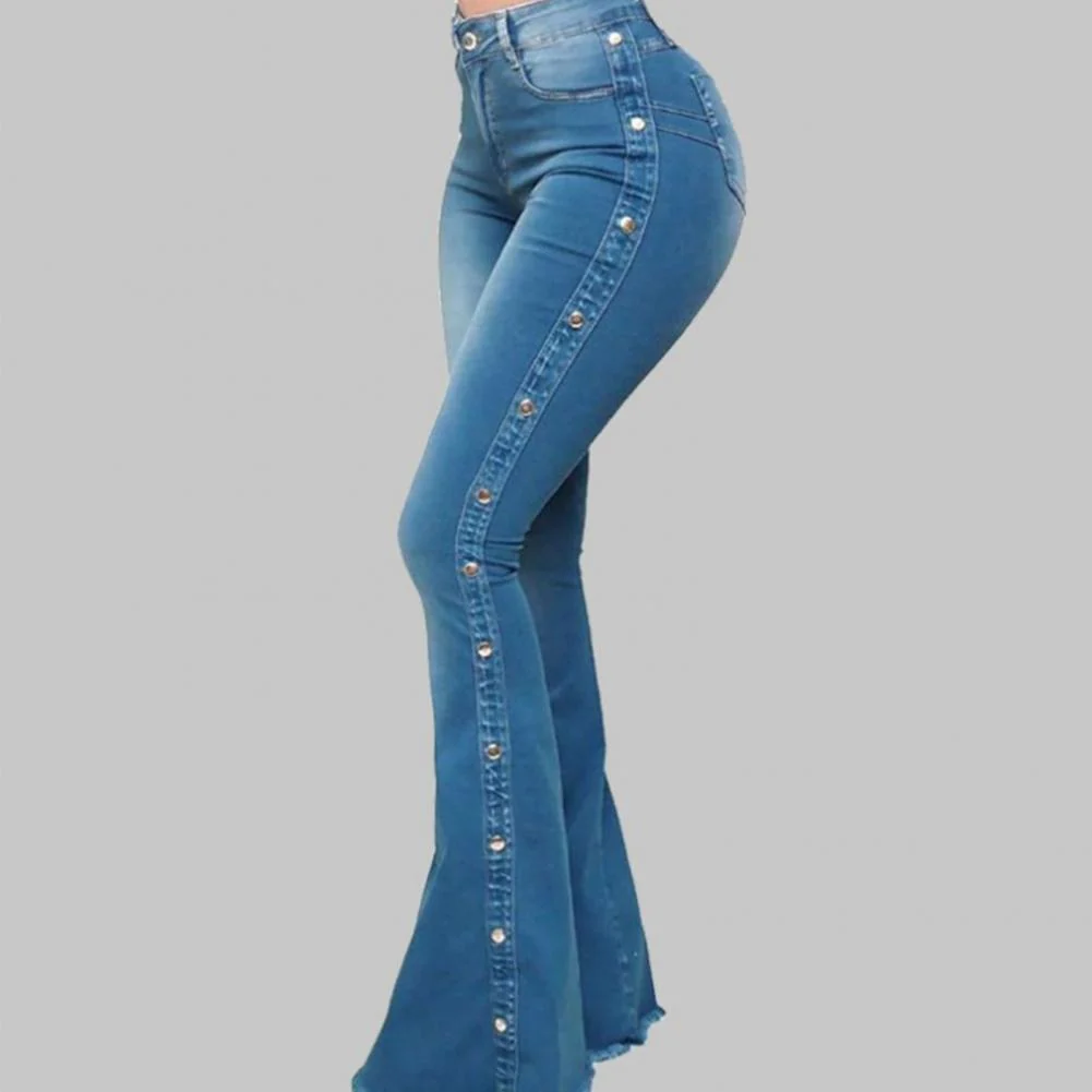 Mid Waisted Stretch Flare Jeans Women Denim Pants Wide Leg Butt-lifted Casual Korean Style Skinny Bell Bottom Pocket Trousers - Image 12