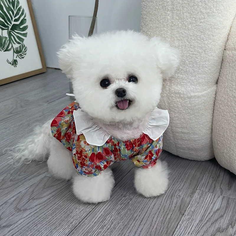 MIJIA Pet Clothes Spring/Summer New Arrival Jardin Monet Bows Floral Skirt Teddy Bichon Dog Cat Outwear - Image 2