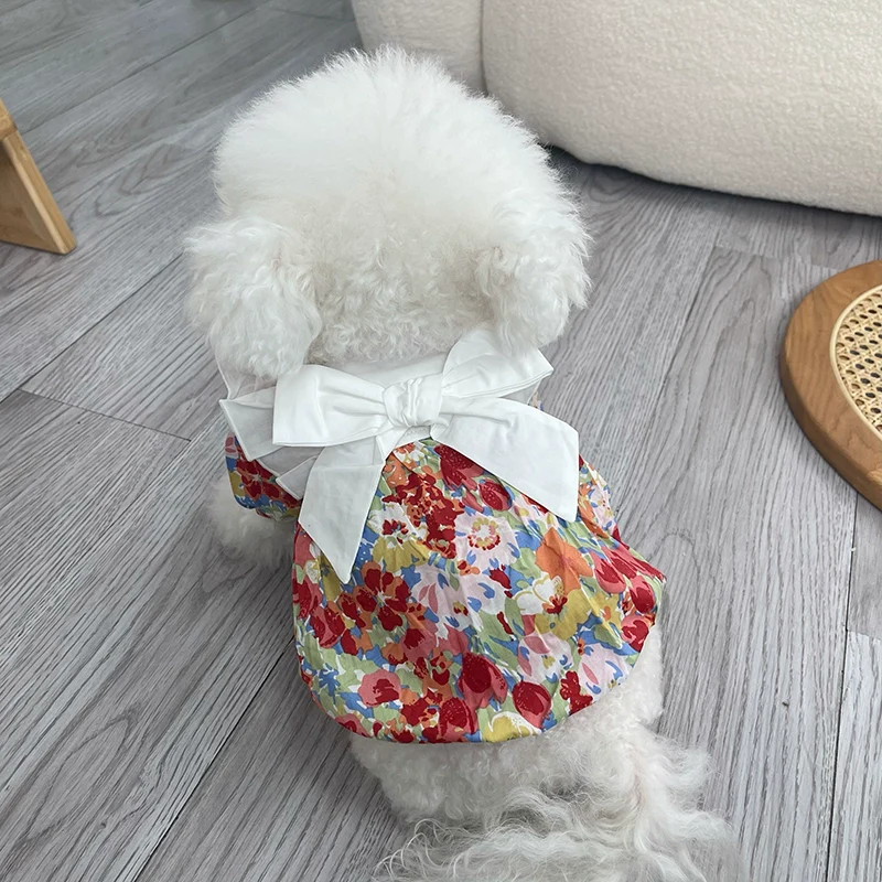 MIJIA Pet Clothes Spring/Summer New Arrival Jardin Monet Bows Floral Skirt Teddy Bichon Dog Cat Outwear - Image 7