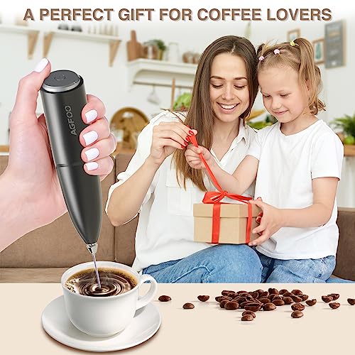 Milk Frother Handheld for Coffee with Stand - AGFOO hand frother wand, Electric whisk Drink Mixer Mini Foamer for Cappuccino, Frappe, Matcha, Hot Chocolate, Silver/Black - Image 2